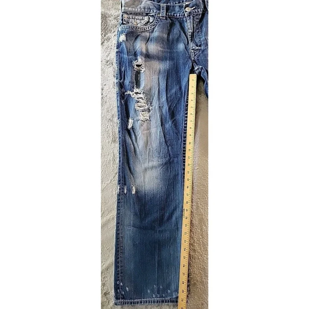 True Religion Jeans Men Size 40 Blue Distress Thick Stitch Flap Back Pockets